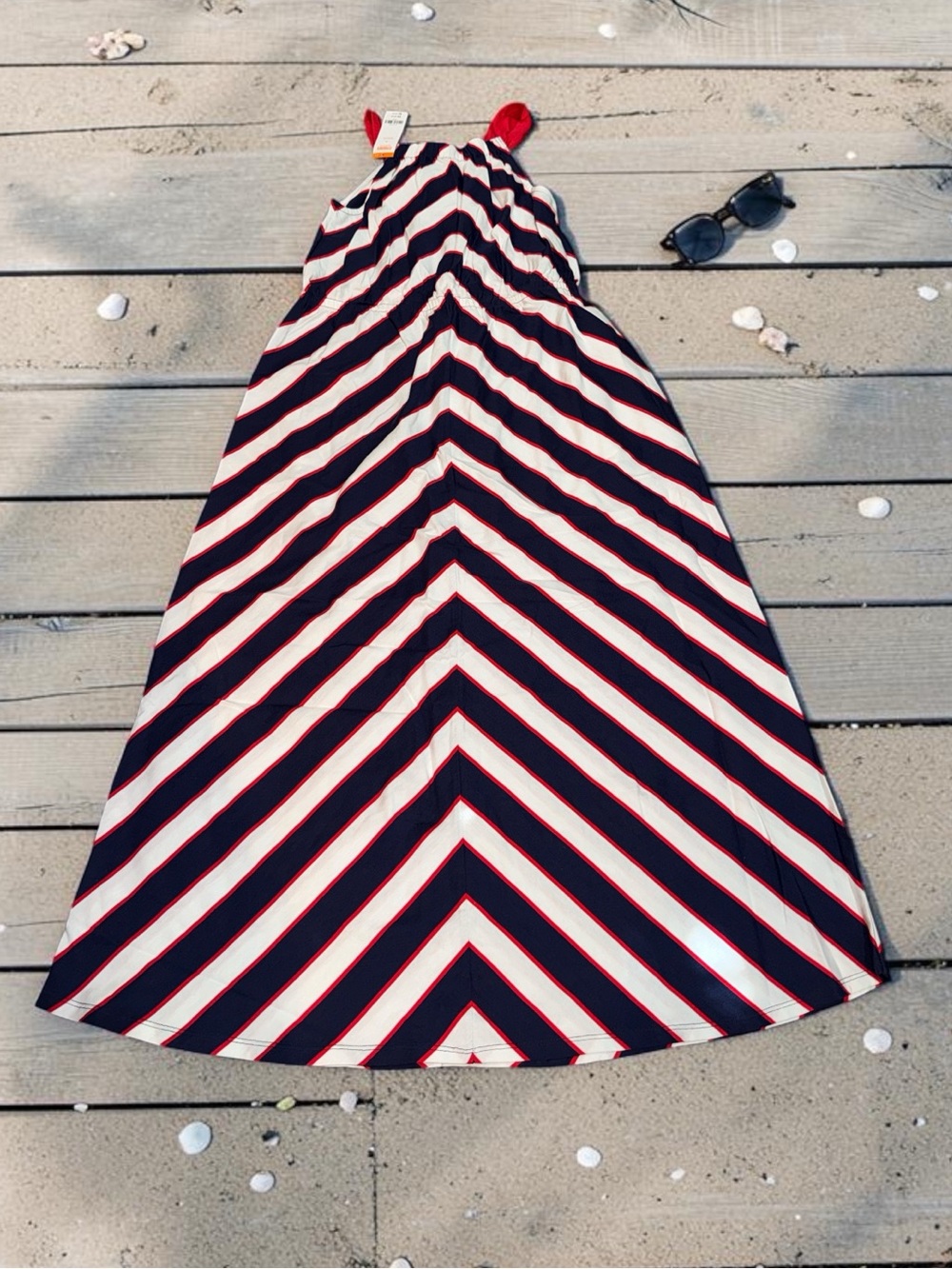 Women’s Gymboree Navy, White & Red Chevron Maxi Dress (14) NEW